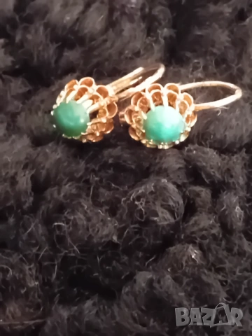 Старинни златни обеци с естествени камъни ръчна изработка, снимка 6 - Обеци - 53141538