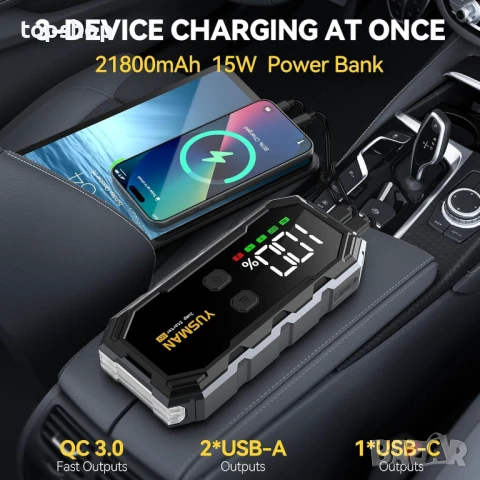 НОВ, ТЕСТВАН YUSMAN F02 6000A / 21800 милиампер часа, бензин / дизел, бързо зареждане..., снимка 5 - Аксесоари и консумативи - 49509454