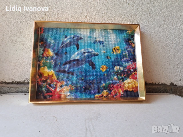 Диамантен гоблен делфини-готов и рамкиран