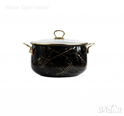 Тенджера Goldmann 24x15см.\6.2л.. Емайл. Индукция. Черен/Старо злато