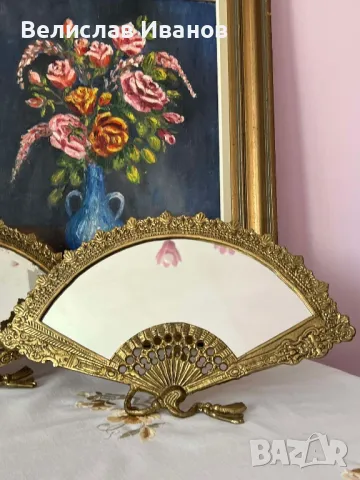 Антикварни бронзови огледала във формата на ветрила стил Наполеон III . Много редки и кресиви., снимка 3 - Антикварни и старинни предмети - 48484719