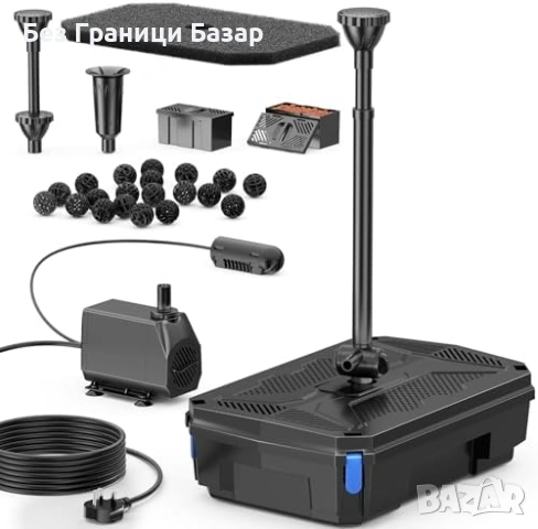 Нова Филтърна помпа за езеро UV лампа 2500L/H 3 накрайника дюзи фонтан