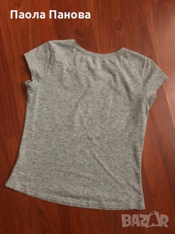 Дамска сива тениска с емотикони и камъчета, снимка 3 - Тениски - 31105100