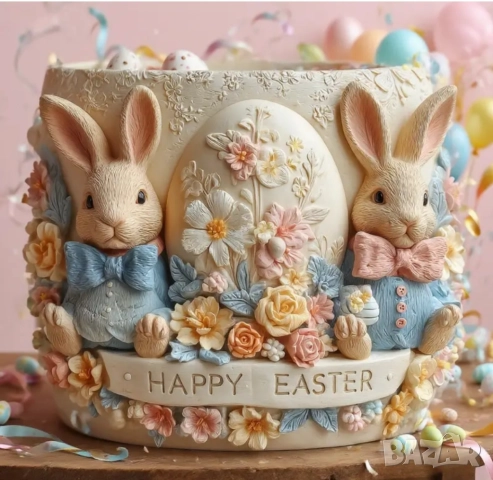 Силиконов молд кашпа Великден зайци, снимка 4 - Форми - 52211571