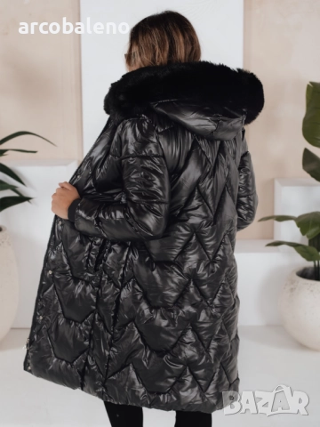 Дамско зимно яке ELECIO дълго ватирано с качулка, 2цвята , снимка 5 - Якета - 47424317