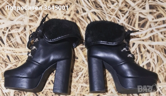 Черни дамски боти от изкуствена кожа с масивен ток и платформа. N36/ НОВИ , снимка 5 - Дамски боти - 52900364