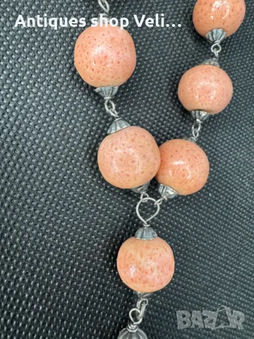 Сребърно колие с розов корал №6551 , снимка 3 - Колиета, медальони, синджири - 49190752