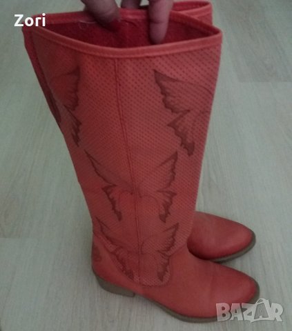 ЛЕТНИ ботуши от ЕСТЕСТВЕНА КОЖА в коралово-оранжев цвят, снимка 4 - Дамски ботуши - 31068489