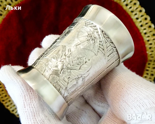 Чаша от калай с картини Бедният поет,Приятели от детството. , снимка 6 - Антикварни и старинни предмети - 51394932