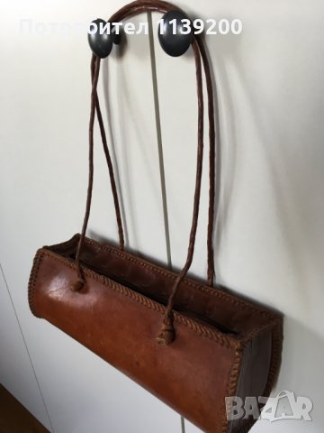 Винтидж френска чанта от 60-те естествена кожа цвят коняк
