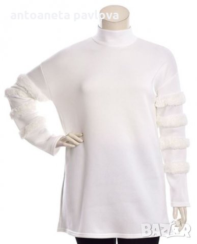 Бяла блуза с  пух на ръкавите, снимка 5 - Блузи с дълъг ръкав и пуловери - 35361462