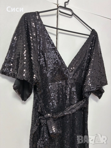 Черна паетена рокля, снимка 4 - Рокли - 52902386