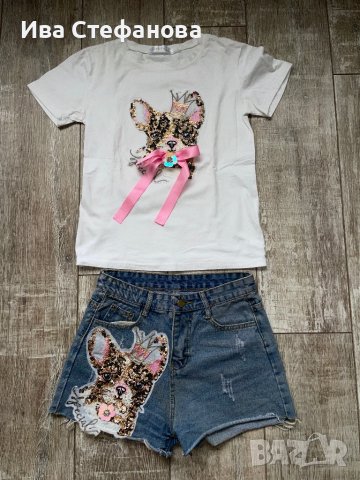 Нов сет с куче дънкови къси панталони и тениска T-shirt комплект от две части спортен костюм , снимка 6 - Комплекти - 40370686