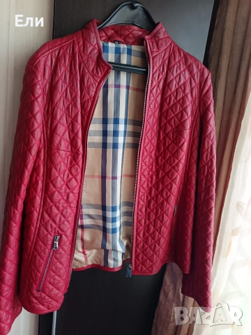 Червено кожено дамско яке естествена кожа , снимка 2 - Якета - 53267820