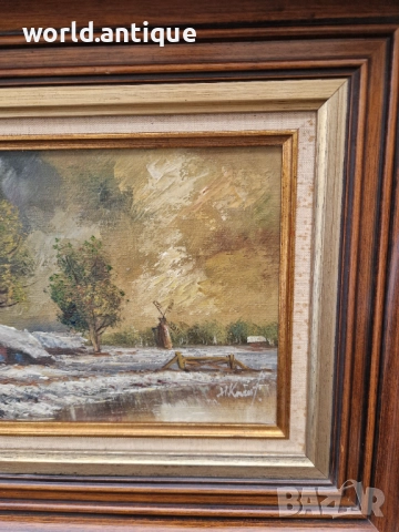 Страхотна антикварна белгийска авторска майсторска картина масло върху платно , снимка 6 - Картини - 52990679