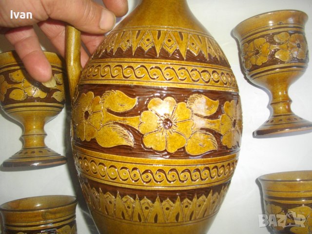 Нов Кипърски Глинен Сервиз За Вино-Ръчно Рисуван-Битов Интериор, снимка 8 - Сервизи - 39726655