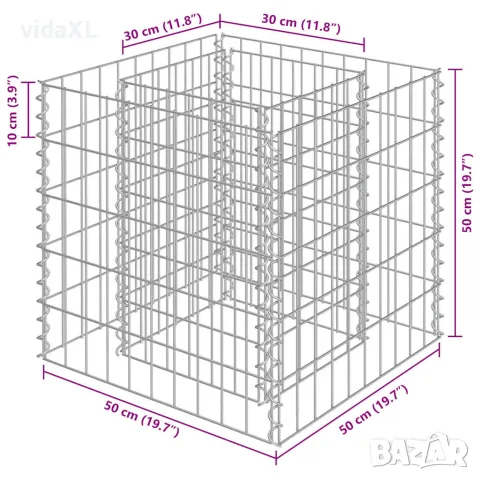 vidaXL Габион повдигната леха, поцинкована стомана, 50x50x50 cм, снимка 7 - Саксии и кашпи - 56146137