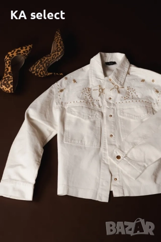 Бяло дънково яке със златисти капси, снимка 4 - Якета - 51454052