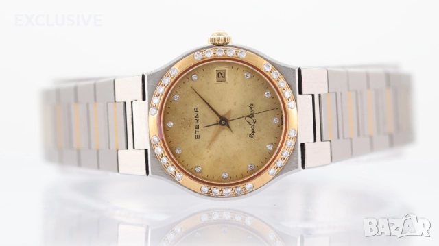 Дамски часовник Eterna с 18k златен базел с диаманти! за ремонт! 