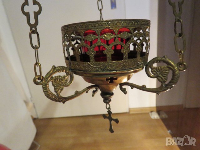 Голямо висящо бронзово кандило за пред икона  вис 40 см.  - бронз за църква за параклис, снимка 2 - Декорация за дома - 28146123