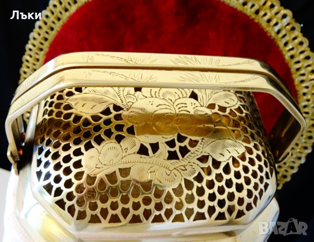 Старинно бронзово кандило,кадило,тамянник,ажур,цветя. , снимка 2 - Антикварни и старинни предмети - 35649140