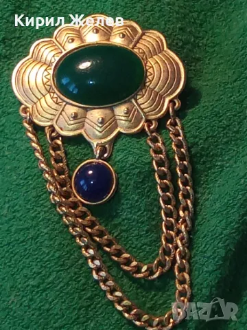 СТАРА АР ДЕКО СТИЛ ПОЗЛАТЕНА БРОШКА с ШЛИФОВАН ЗЕЛЕН АХАТ МАЙСТОРСКА РЕТРО ИЗРАБОТКА 48843, снимка 17 - Антикварни и старинни предмети - 48160266