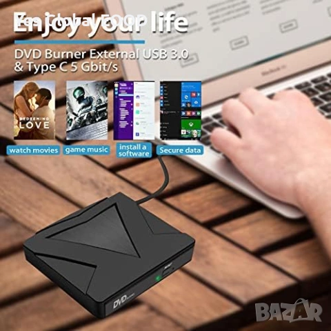 RUIZHI външно DVD/CD устройство USB 3.0 и Type-C, снимка 7 - Друга електроника - 53231286