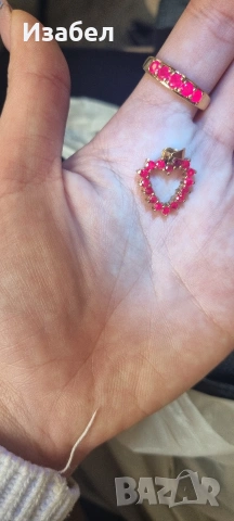 Комплект висулка с рубини и пръстен с рубелити, снимка 2 - Бижутерийни комплекти - 53367677