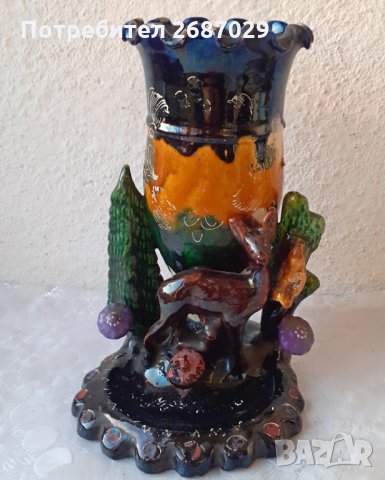 Голяма стара красива керамична ваза бонбониера със сърна, снимка 12 - Статуетки - 34871280