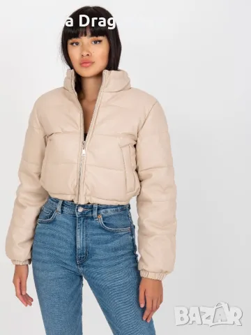 НОВО дамско късо яке от еко кожа цвят нюд