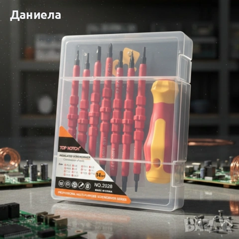 Професионален комплект двустранни изолирани отвертки с дръжка - 14в1, снимка 2 - Отвертки - 53256938