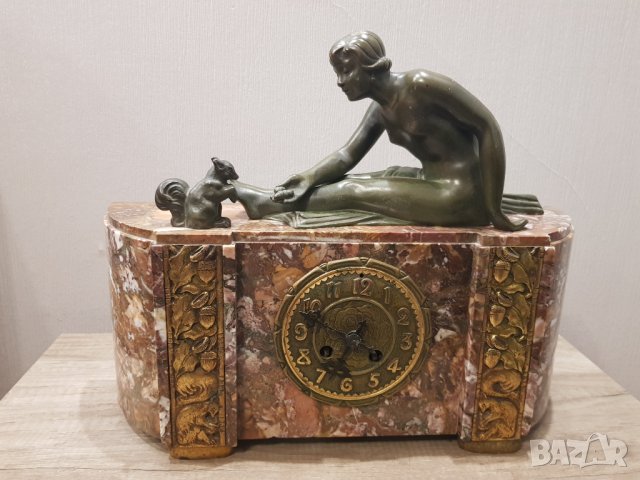 Стар френски арт деко мраморен каминен часовник, снимка 7 - Антикварни и старинни предмети - 35297059