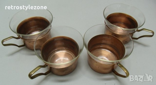 № 5144 стари стъклени чаши с метални подстакани   - 4 броя   - стъкло - JENA GLAS - надпис / печат /