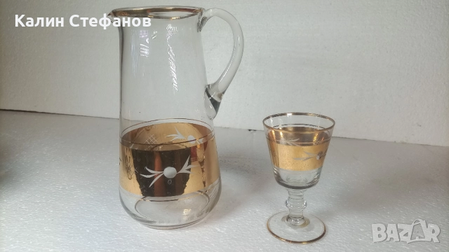 Два невероятни комплекта за ракия, вино от едно време, богата златна украса, снимка 5 - Антикварни и старинни предмети - 51639889