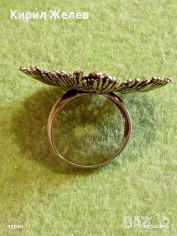 Дизайнерски сребърен пръстен стилизирано цвете Арт бижу майсторска изработка 10678, снимка 13 - Пръстени - 52909322