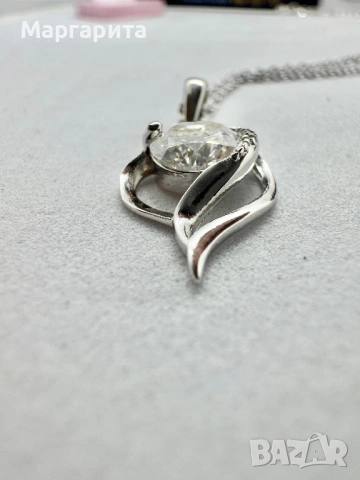 Сребърно колие с мойсанит (диамант) 1 карат, снимка 4 - Колиета, медальони, синджири - 54182718