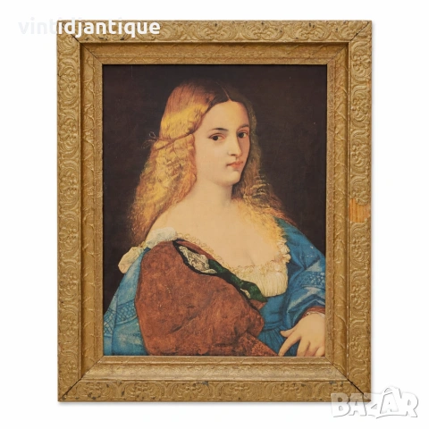 Портрет на Виоланте в златиста масивна декоративна рамка с релефни флорални орнаменти