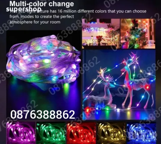 Лед Лампички 10м. за Коледна Елха Декорация Дистанционно, Блутут, RGB, снимка 11 - Други - 47999599