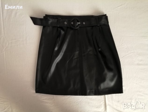 Дамска къса кожена пола с висока талия и колан р-р 34 и 38 (XS и M), снимка 4 - Поли - 42158753