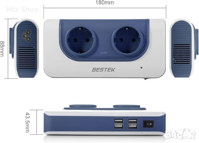 Нов Пътен трансформаторен конвертор BESTEK 200W – подобрена версия, снимка 3 - Друга електроника - 56336126