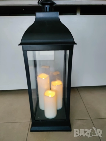 Соларна лампа - LED, фенер в черно с 3 бр. свещи, снимка 4 - Други - 52863457