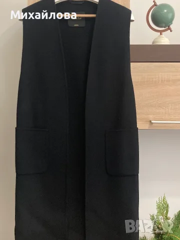 Дълъг черен елек Massimo Dutti – 80% вълна, размер S, снимка 8 - Елеци - 56439638