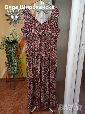 Пъстра лятна рокля за едра дама. Размер: XL, 2XL. Десен в черно, червено и бяло. , снимка 2 - Рокли - 40523027