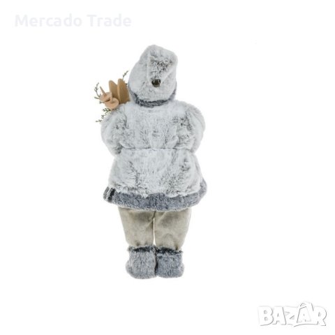 Коледна реалистична фигура Дядо Коледа, Сиво палто със ски и фенер, 46см, снимка 4 - Декорация за дома - 34749527