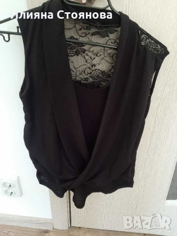 Къса черна блуза с дантела , снимка 2 - Ризи - 29851732