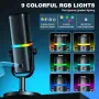 Динамичен микрофон Aokeo AK-10 USB/XLR с рамо и RGB подсветка, бял, снимка 3