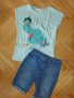 Къси дънкови панталонки Waikiki и блузка H&M, снимка 1 - Детски комплекти - 37681899