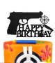 Happy Birthday пистолет оръжие мишена пластмасов черен топер украса за торта рожден ден, снимка 1 - Други - 42907877