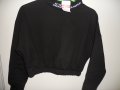 Дамски черен кроп ватиран блуза с дълги ръкави размер М Л, снимка 1 - Корсети, бюстиета, топове - 34930980