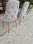 Трапезен стол с тъмносив плюш и кафяви дървени крака, снимка 6